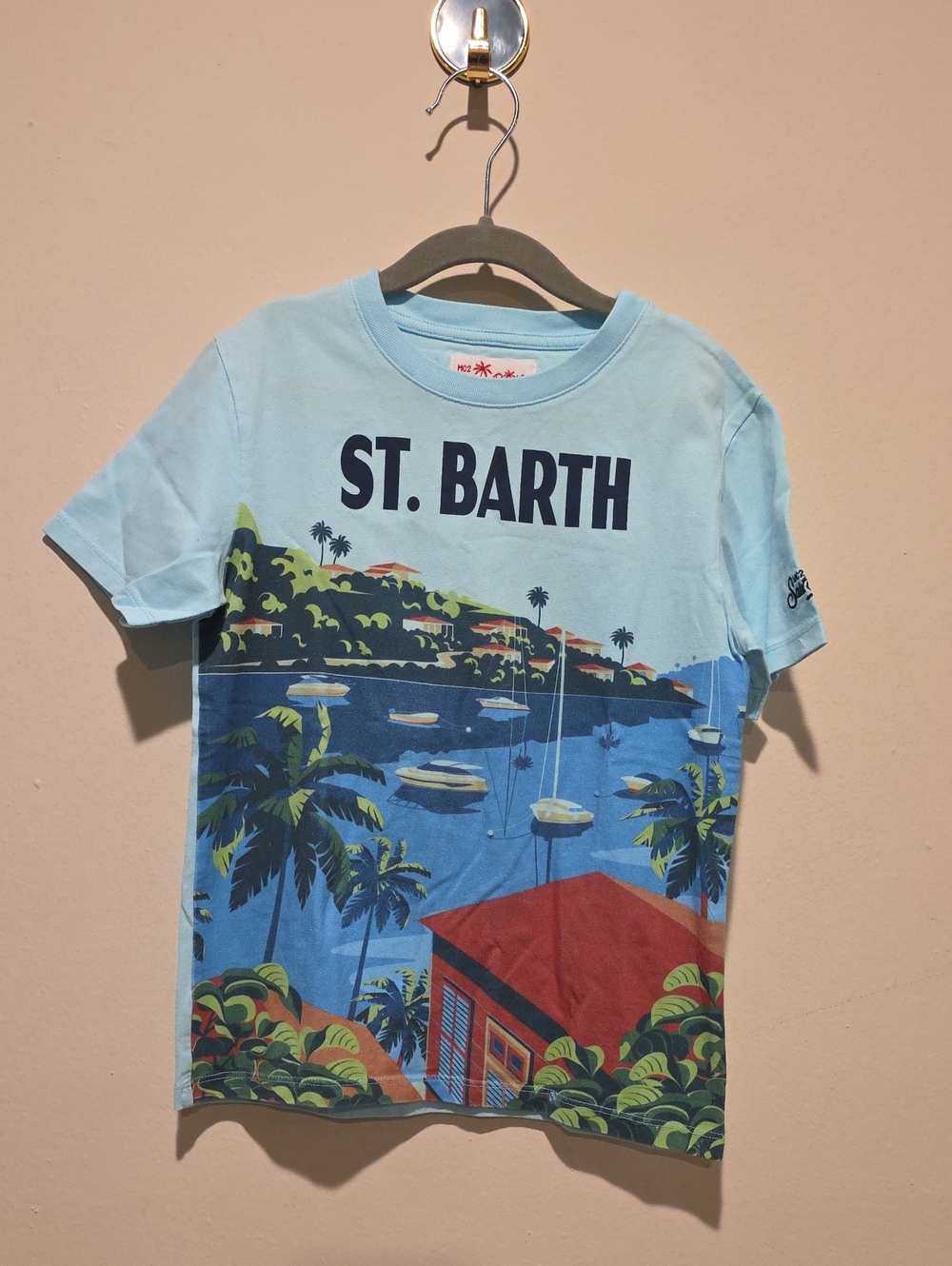 ST. BARTH Boys Light Blue Graphic Tee Size 8